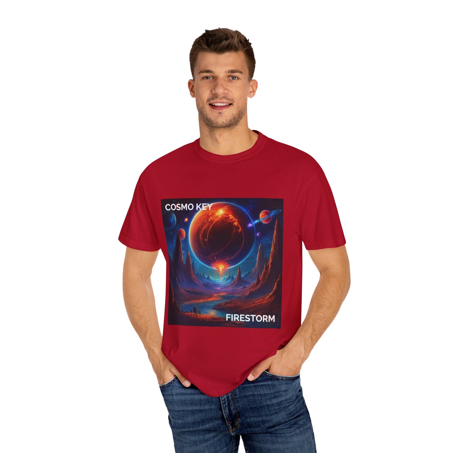 Cosmo Key Firestorm Unisex T-Shirt - Vibrant Space Art Tee