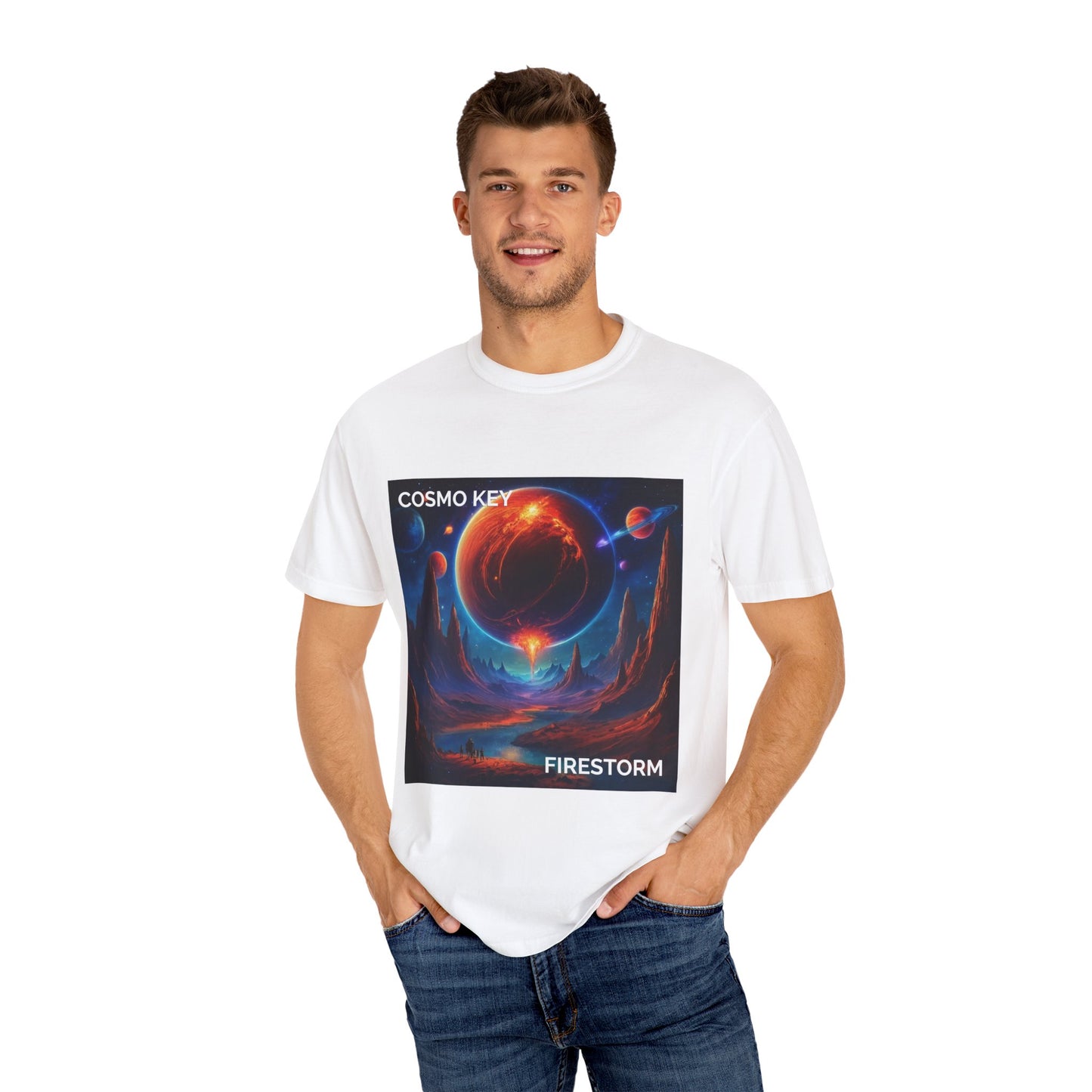 Cosmo Key Firestorm Unisex T-Shirt - Vibrant Space Art Tee