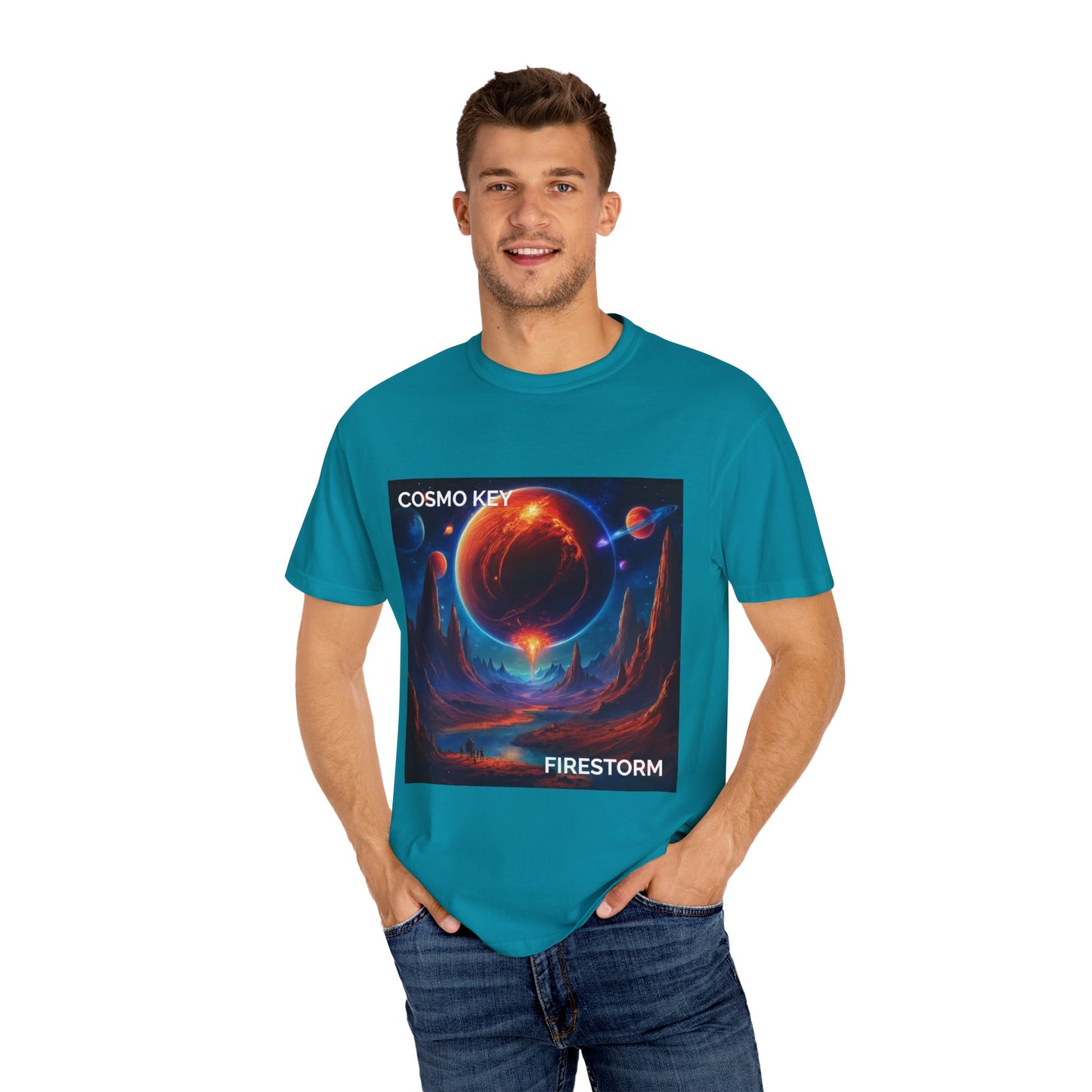 Cosmo Key Firestorm Unisex T-Shirt - Vibrant Space Art Tee