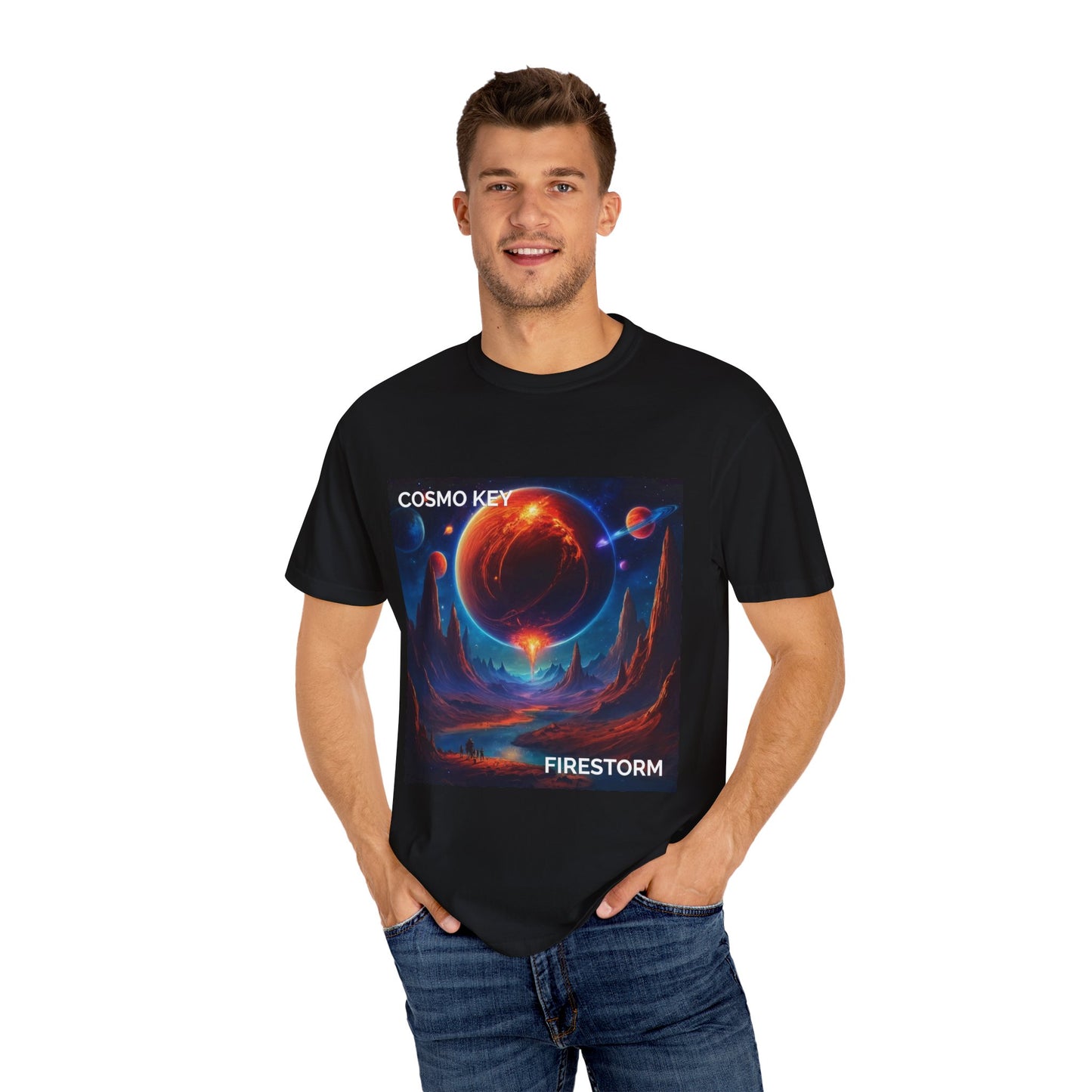 Cosmo Key Firestorm Unisex T-Shirt - Vibrant Space Art Tee